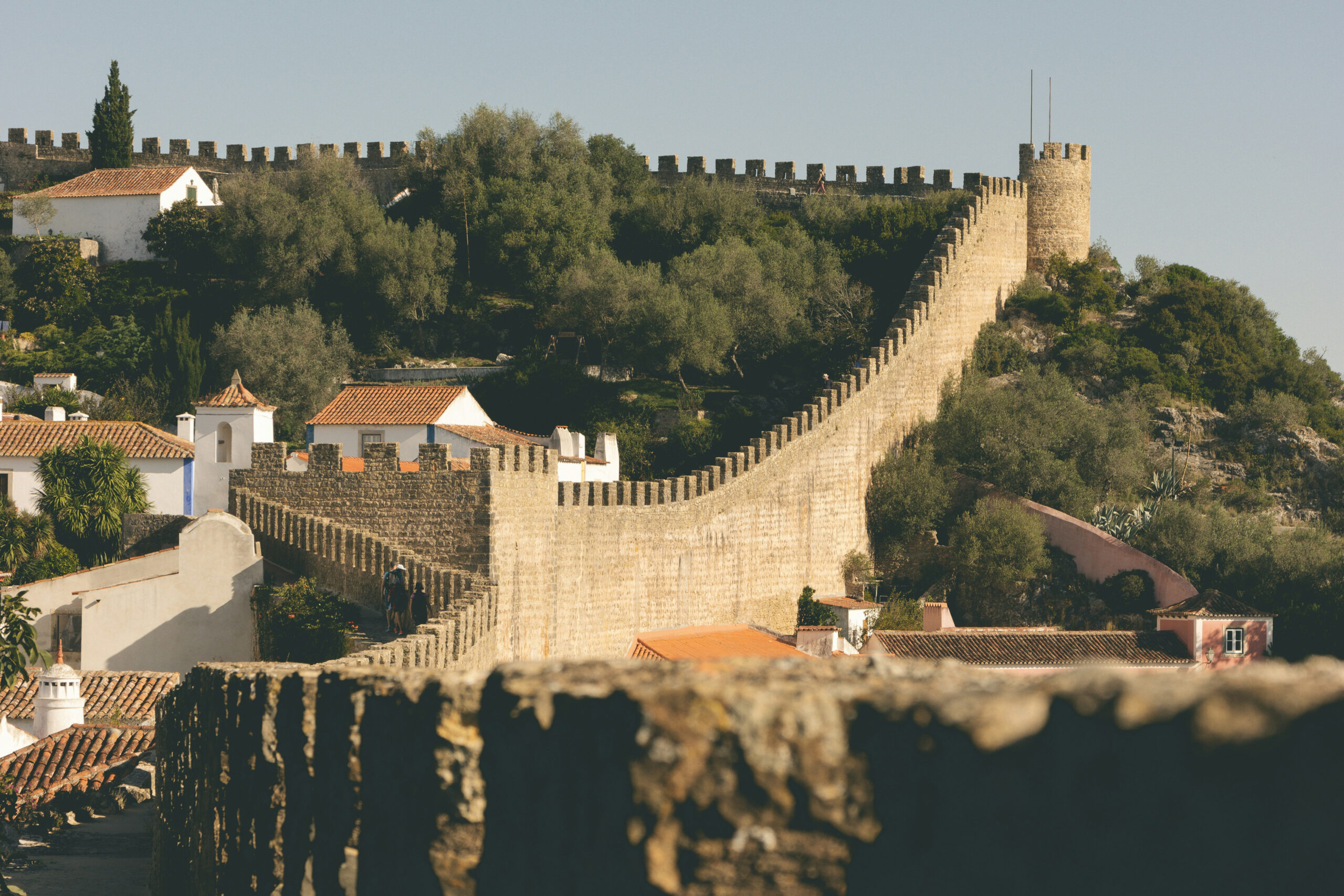 obidos castle walls through town