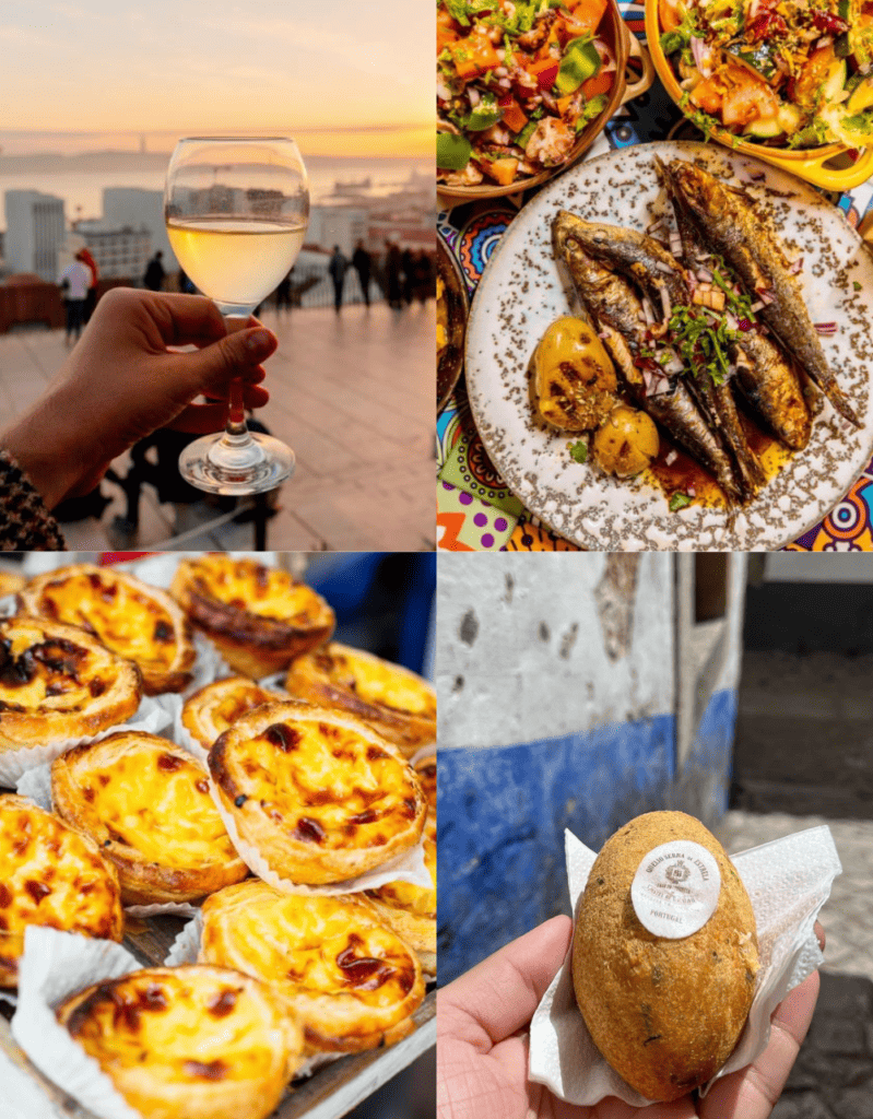 cod, pastel de nata and wine on lisbon food tour