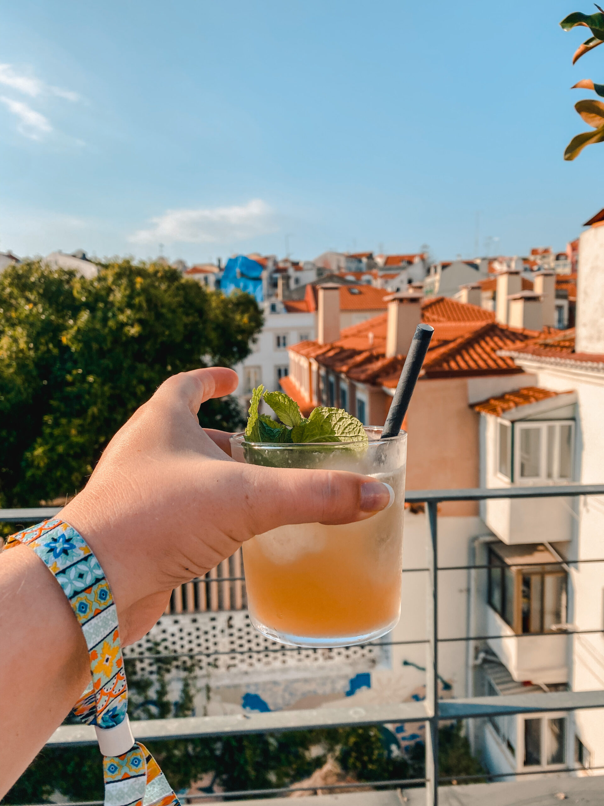 Cocktail on a rooftop bar in Lisbon