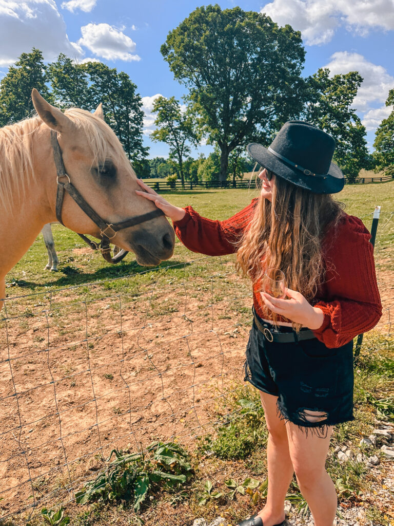 Prodigy VIneyards in Kentucky with a palomino horse