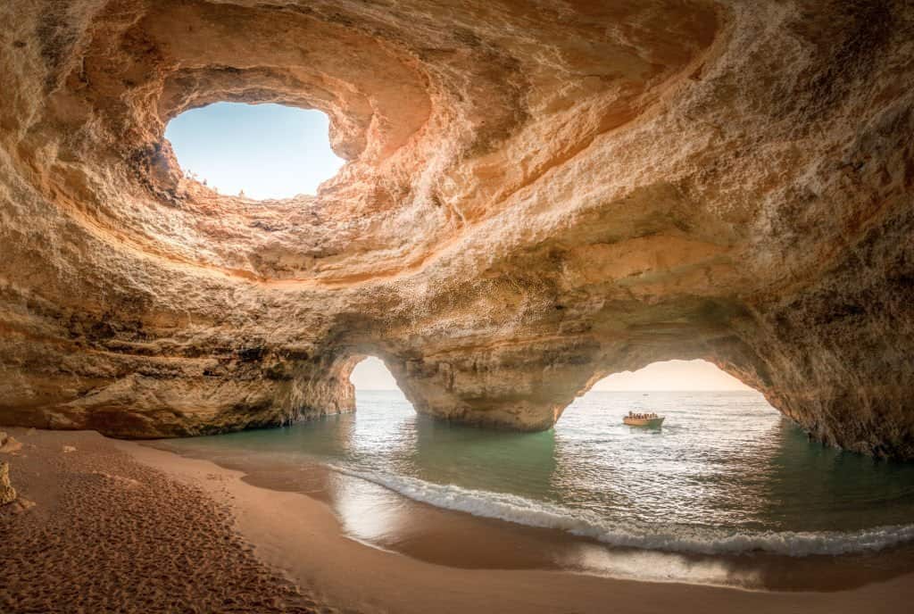 Benagil cave with sunlight