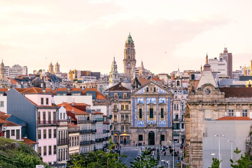 view from clerigo's tower of porto old town