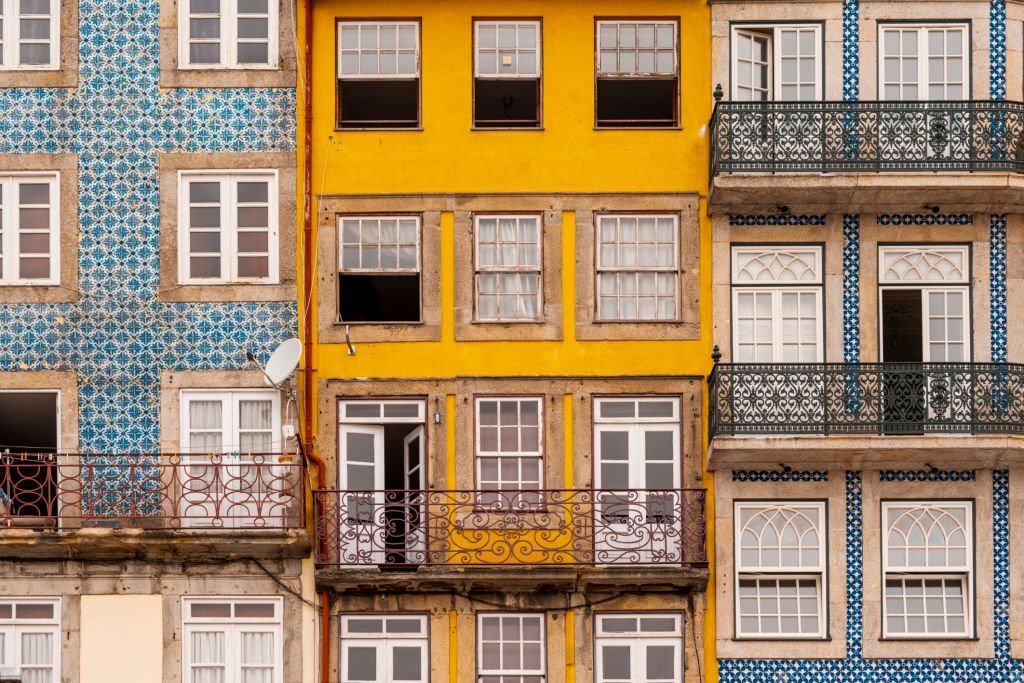 yellow and teal houses porto