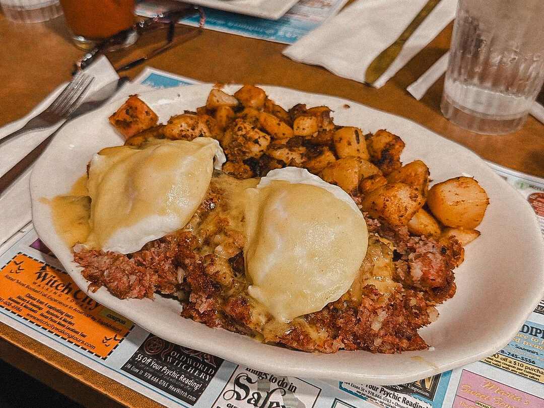 corned beef hash benedict from red's sandwich shop