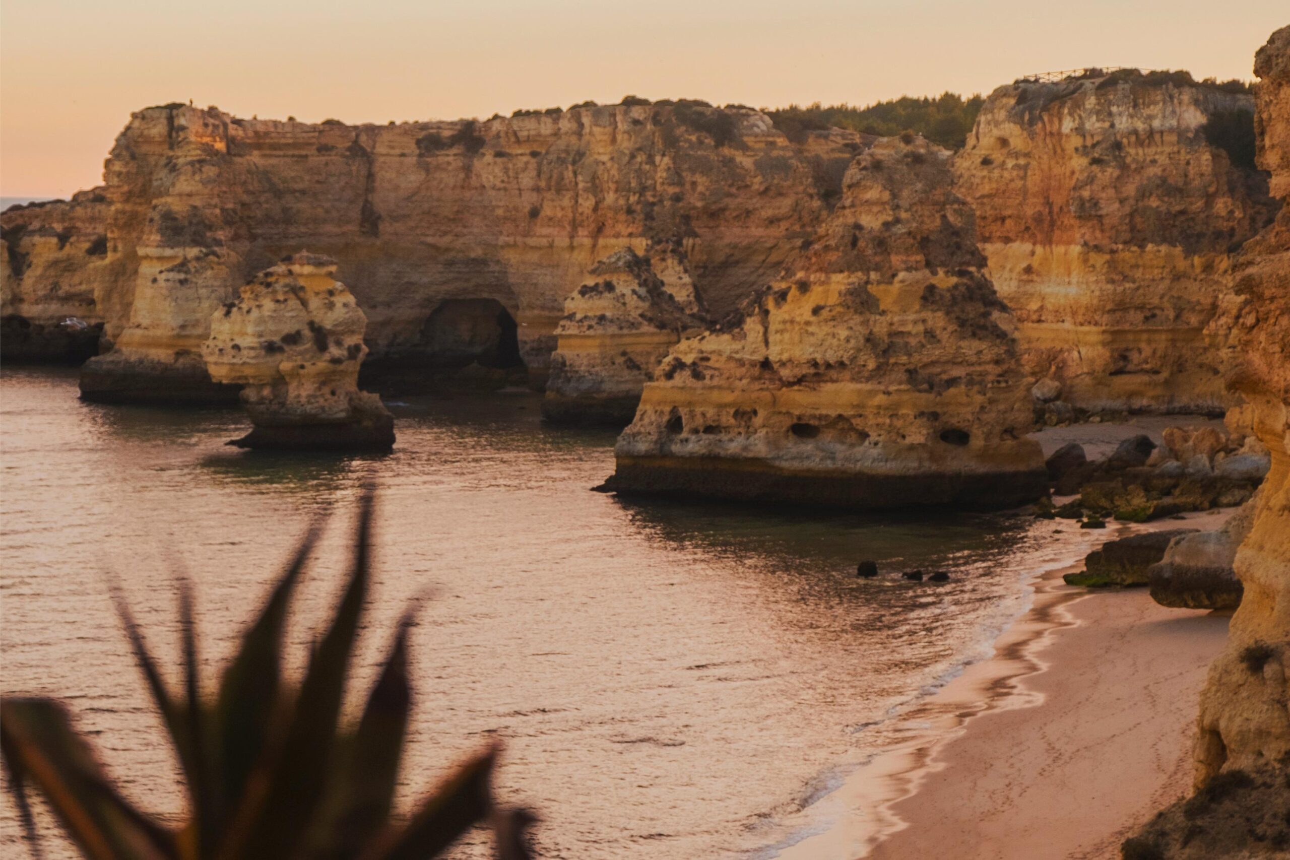 algarve coast at sunset on a winter day