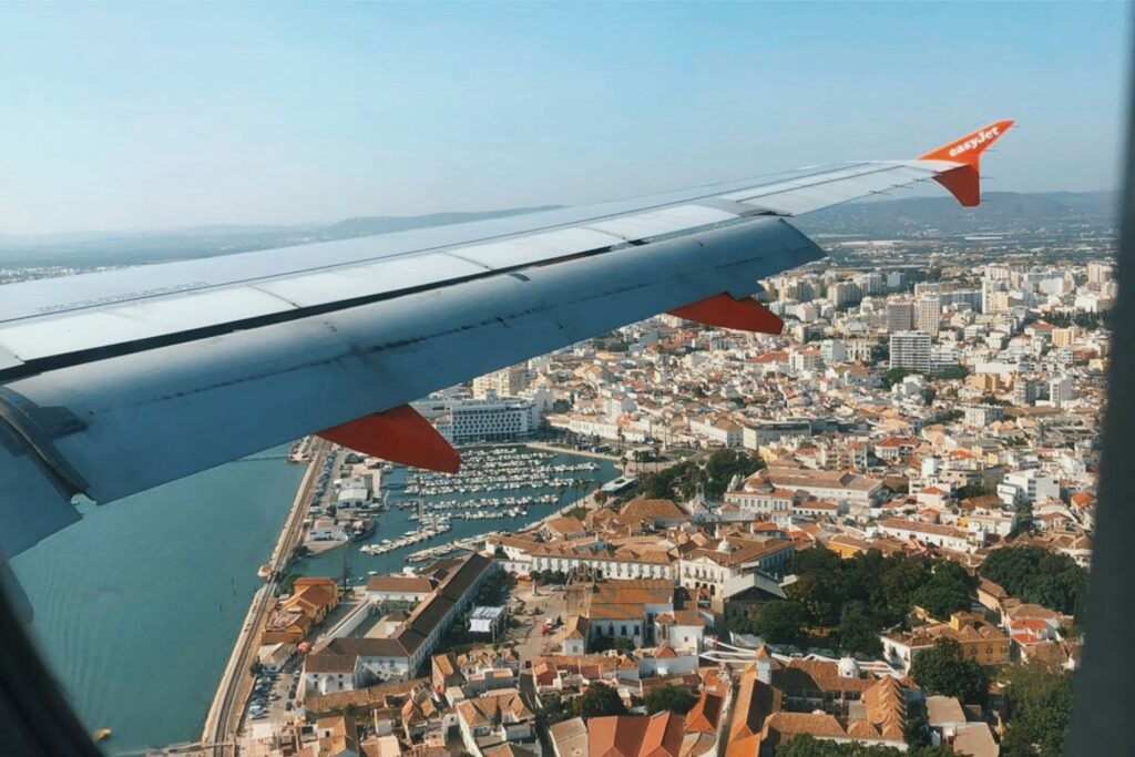 view of faro portugal from plane window