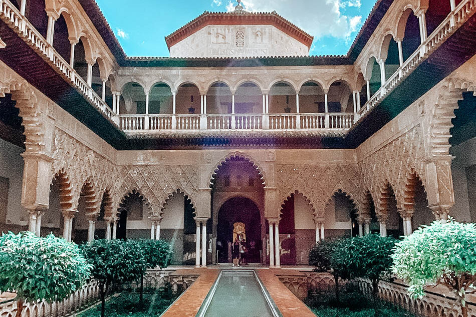 alcazar courtyard in seville